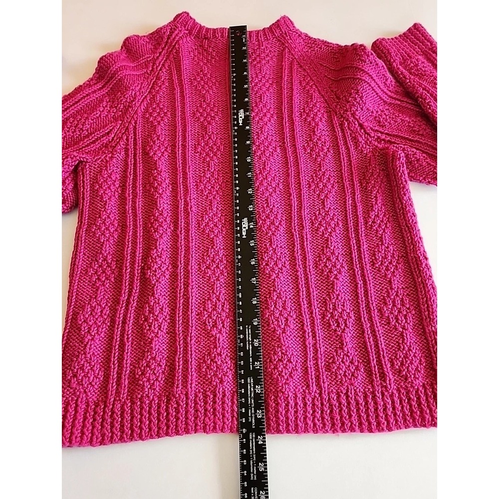 Womens Fisherman Cable Knit Cardigan Sz M Hand Knit Pink Cottage Retro Sweater - Picture 8 of 8